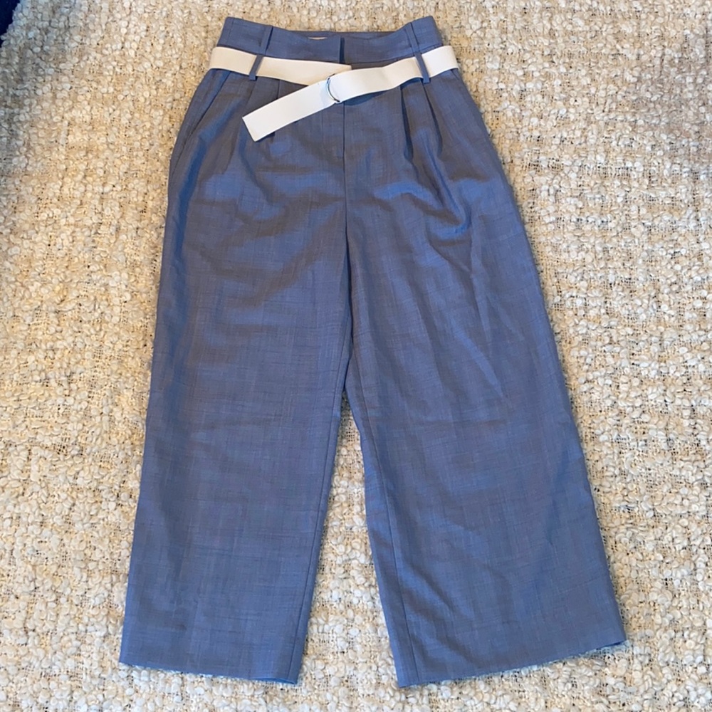 NEW Tibi Light Blue 100% Virgin Wool Wide Leg Belted Pants Sz 00